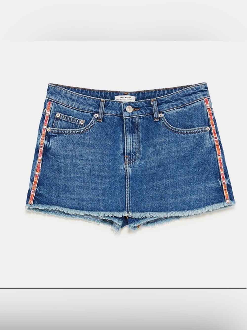 Zara women's denim jean skort rhinestone trim mini skirt shorts size 6